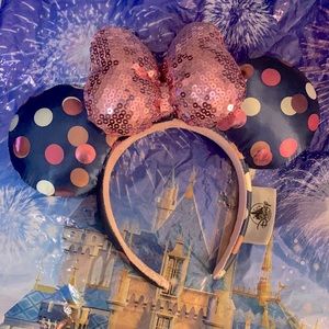 Navy with Pink And Silver Polka Dot Disney Ears